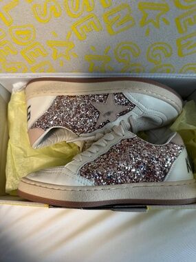 Golden Goose Ball Star Sneakers Kids 29 Glitter Pink Star White NWT